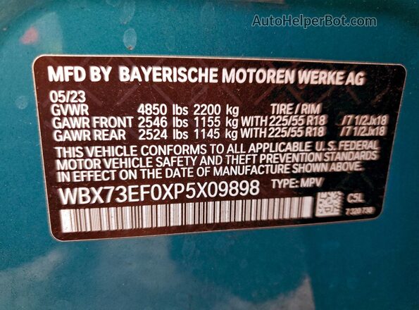 WBX73EF0XP5X09898 2023 BMW X1 Teal სალონის 360-გრადუსიანი ხედი