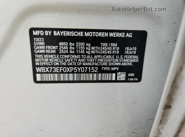 WBX73EF0XP5Y07152 2023 BMW X1 Белый Вид наклейки с VIN-кодом