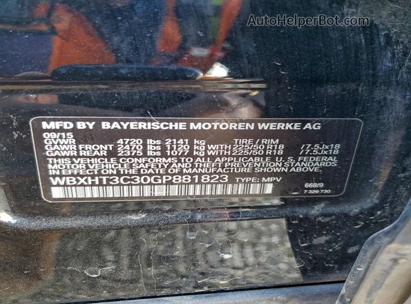 WBXHT3C30GP881823 2016 BMW X1 Black Vista de la etiqueta del VIN