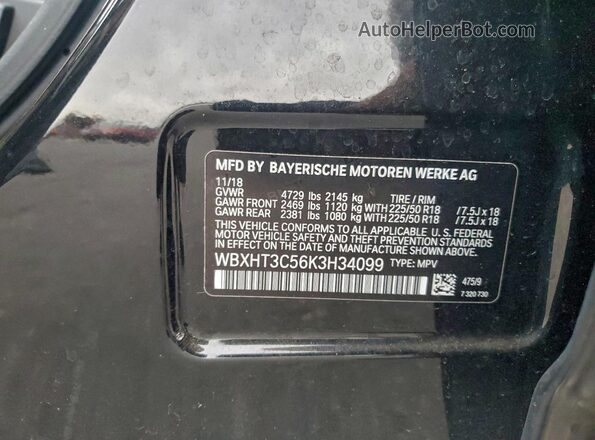 WBXHT3C56K3H34099 2019 BMW X1 Black Вид наклейки з VIN-кодом