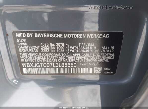 WBXJG7C07L3L85650 2020 BMW X1 Gray Շարժիչի բաժամունքի տեսք