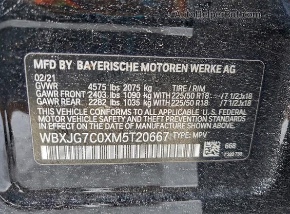 WBXJG7C0XM5T20667 2021 BMW X1 Blue VIN კოდის სტიკერის ხედი