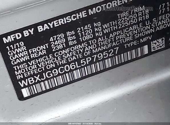 WBXJG9C06L5P79527 2020 BMW X1 Silver ძრავის განყოფილების ხედი