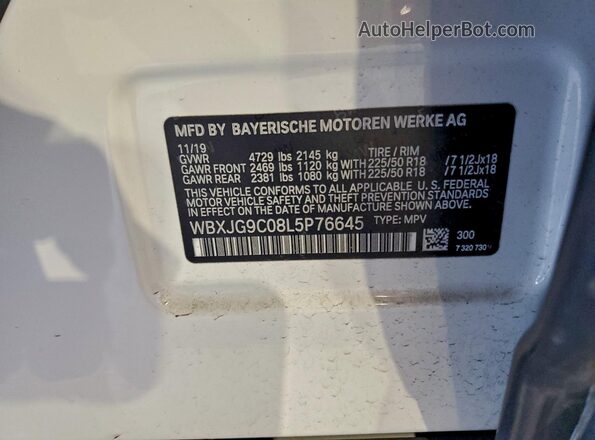 WBXJG9C08L5P76645 2020 BMW X1 White Սալոնի 360 աստիճան տեսք