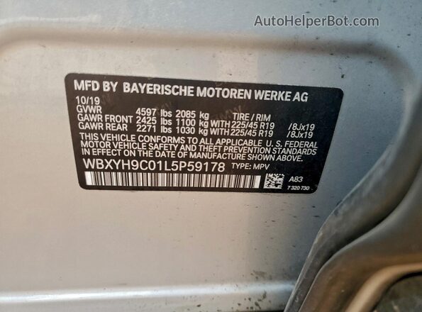 WBXYH9C01L5P59178 2020 BMW X2 Silver Widok naklejki z numerem VIN
