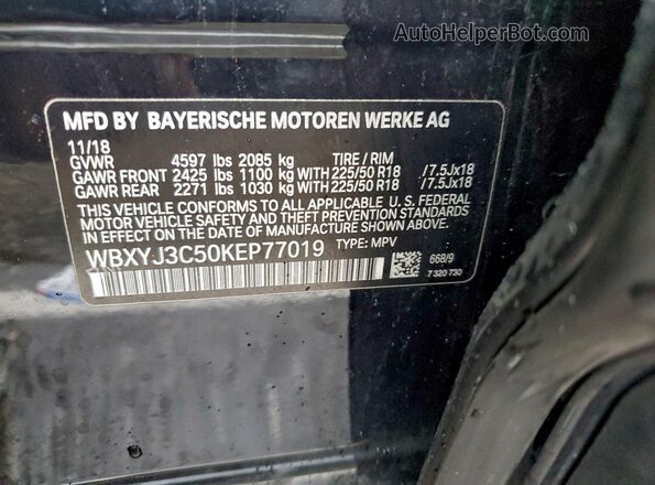 WBXYJ3C50KEP77019 2019 BMW X2 Black VIN კოდის სტიკერის ხედი