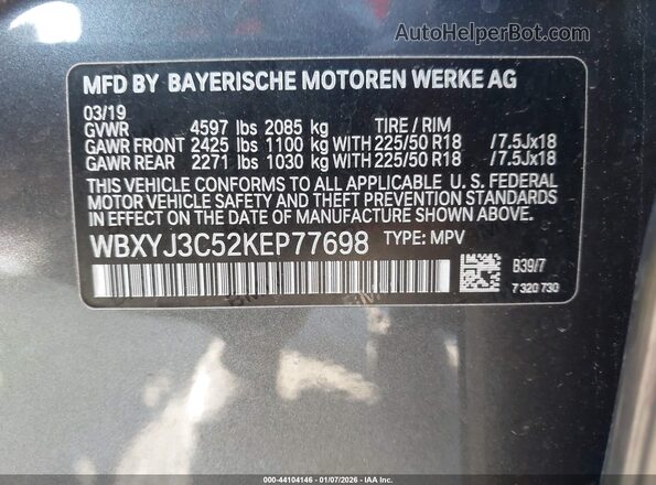 WBXYJ3C52KEP77698 2019 BMW X2 Gray Widok komory silnika