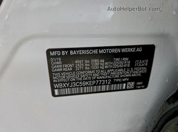 WBXYJ3C59KEP77312 2019 BMW X2 White Vista de la etiqueta del VIN