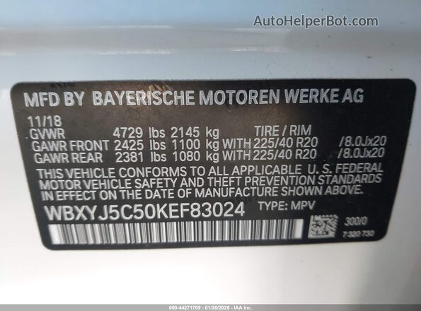 WBXYJ5C50KEF83024 2019 BMW X2 White Вид підкапотного простору
