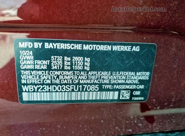 WBY23HD03SFU17085 2025 BMW I4 Красный Вид наклейки с VIN-кодом