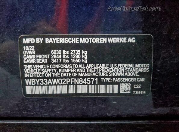 WBY33AW02PFN84571 2023 BMW I4 Blue Շարժիչի բաժամունքի տեսք
