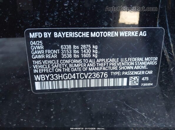 WBY33HG04TCV23676 2026 BMW OTHER Black Vista del compartimento del motor
