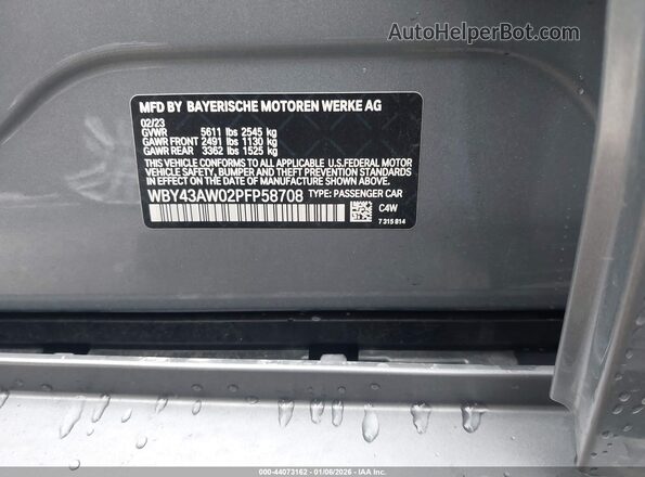 WBY43AW02PFP58708 2023 BMW I4 Gray Вид підкапотного простору