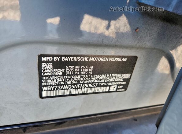WBY73AW05NFM60857 2022 BMW I4 Gray Вид наклейки з VIN-кодом