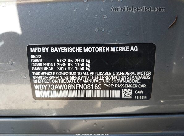 WBY73AW06NFN08169 2022 BMW I4 Gray Շարժիչի բաժամունքի տեսք