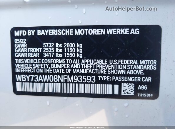 WBY73AW08NFM93593 2022 BMW I4 White Engine compartment view
