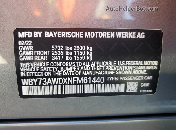 WBY73AW0XNFM61440 2022 BMW I4 Gray Engine compartment view