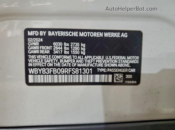 WBY83FB09RFS81301 2024 BMW I4 White Vista del compartimento del motor