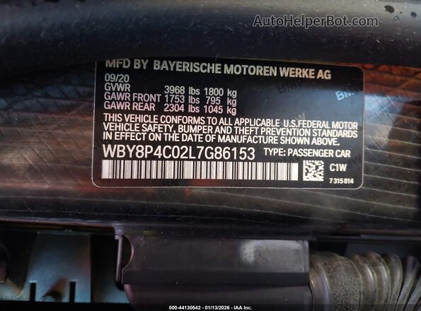WBY8P4C02L7G86153 2020 BMW I3 Blue Շարժիչի բաժամունքի տեսք