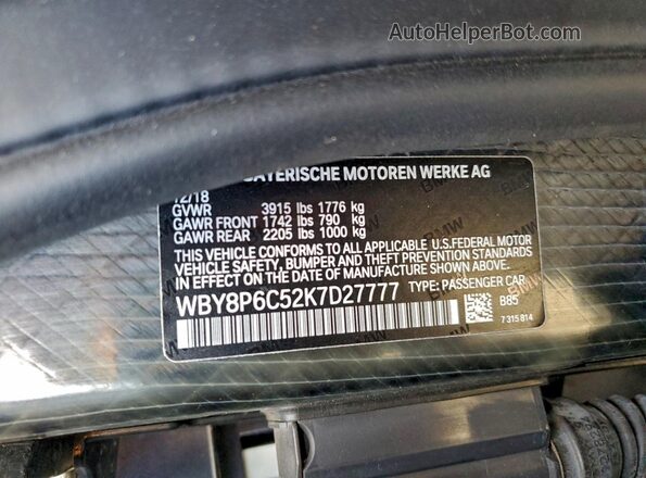 WBY8P6C52K7D27777 2019 BMW I3 White Widok komory silnika