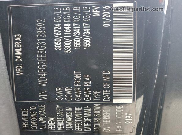 WD4PG2EE8G3128592 2016 MERCEDES-BENZ METRIS Black Vista de la etiqueta del VIN