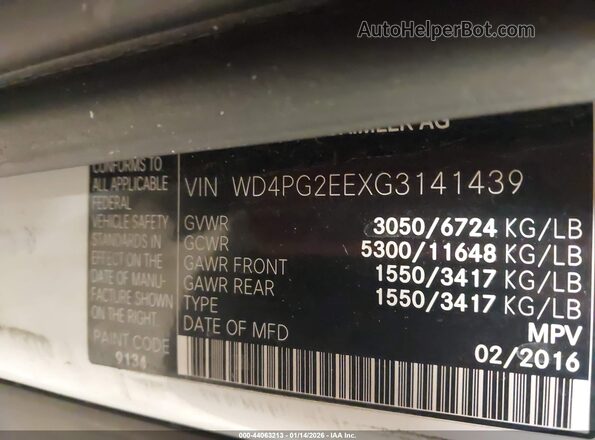 WD4PG2EEXG3141439 2016 MERCEDES-BENZ METRIS White Vista del compartimento del motor