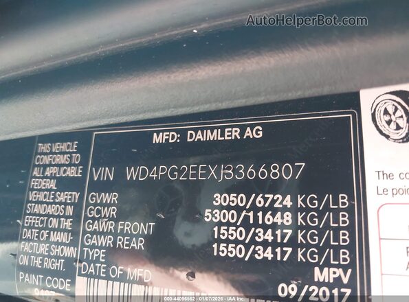 WD4PG2EEXJ3366807 2018 MERCEDES-BENZ METRIS Black Vista del compartimento del motor