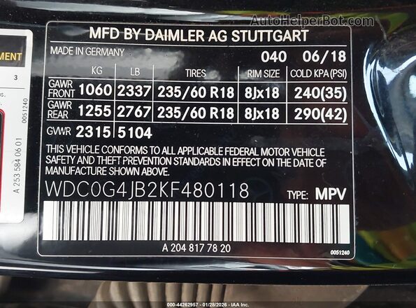 WDC0G4JB2KF480118 2019 MERCEDES-BENZ GLC 300 Black Vista del compartimento del motor