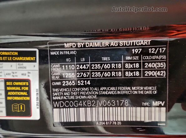 WDC0G4KB2JV063178 2018 MERCEDES-BENZ GLC-CLASS Black VIN კოდის სტიკერის ხედი