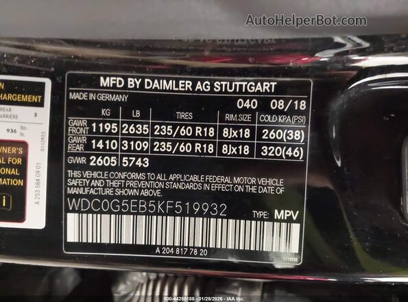 WDC0G5EB5KF519932 2019 MERCEDES-BENZ GLC 350E Black ძრავის განყოფილების ხედი