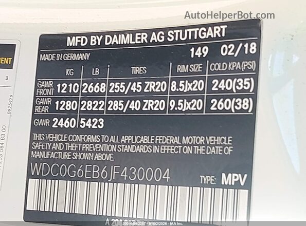 WDC0G6EB6JF430004 2018 MERCEDES-BENZ AMG GLC 43 Белый 