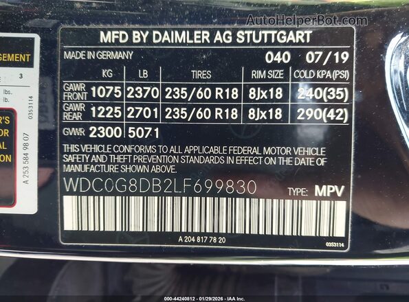 WDC0G8DB2LF699830 2020 MERCEDES-BENZ GLC 300 Черный 