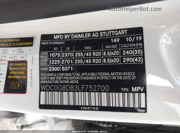 WDC0G8DB3LF752700 2020 MERCEDES-BENZ GLC 300 White 