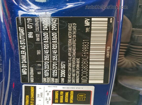 WDC0G8DBXLF698831 2020 MERCEDES-BENZ GLC-CLASS Blue VIN კოდის სტიკერის ხედი