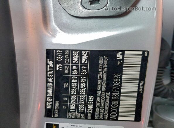 WDC0G8EB8LF708898 2020 MERCEDES-BENZ GLC-CLASS Silver Widok naklejki z numerem VIN