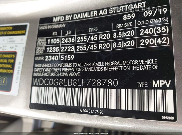 WDC0G8EB8LF728780 2020 MERCEDES-BENZ GLC 300 Beige ძრავის განყოფილების ხედი