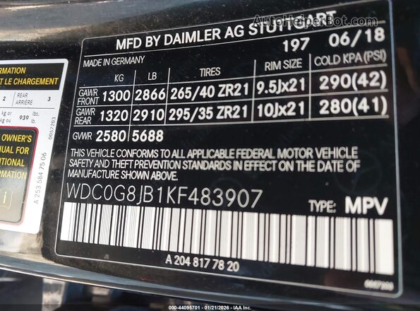 WDC0G8JB1KF483907 2019 MERCEDES-BENZ AMG GLC 63 Black Вид підкапотного простору