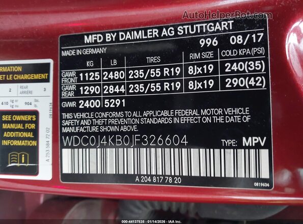 WDC0J4KB0JF326604 2018 MERCEDES-BENZ GLC 300 COUPE Red Widok komory silnika