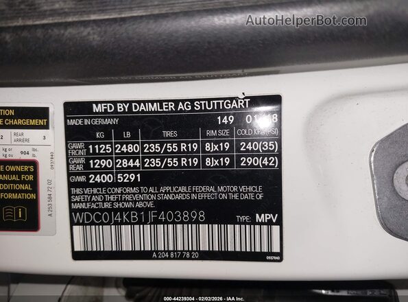 WDC0J4KB1JF403898 2018 MERCEDES-BENZ GLC 300 COUPE White Շարժիչի բաժամունքի տեսք