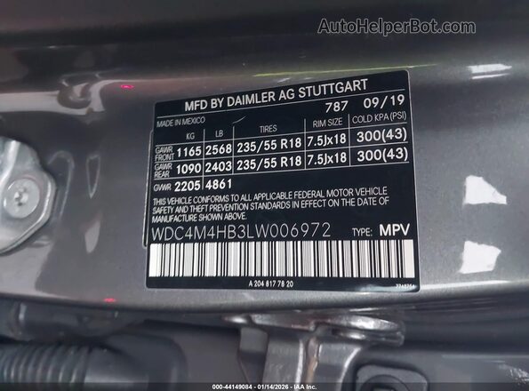 WDC4M4HB3LW006972 2020 MERCEDES-BENZ GLB-CLASS Gray Widok komory silnika