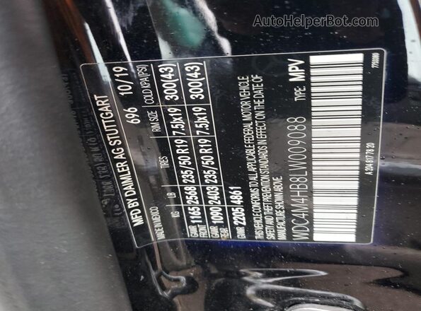 WDC4M4HB8LW009088 2020 MERCEDES-BENZ GLB-CLASS Black Вид наклейки з VIN-кодом