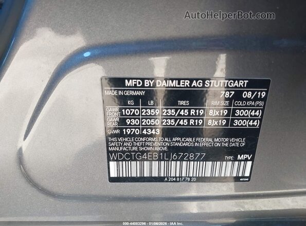 WDCTG4EB1LJ672877 2020 MERCEDES-BENZ GLA 250 Gray Widok komory silnika