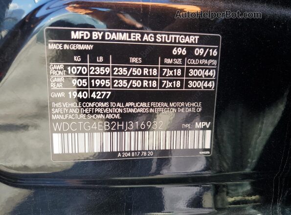 WDCTG4EB2HJ316932 2017 MERCEDES-BENZ GLA Black 
