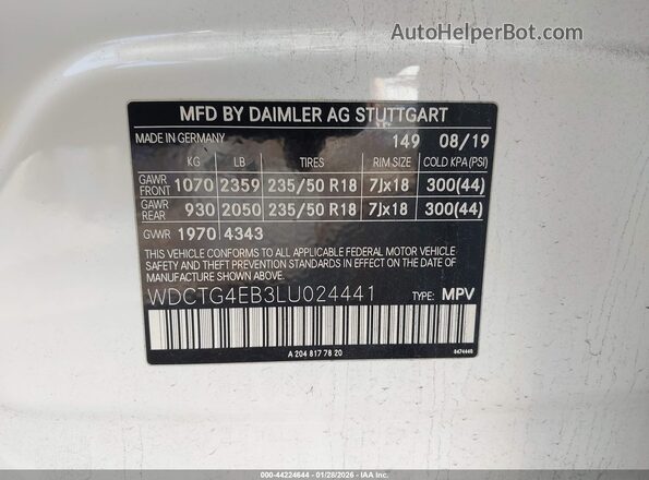 WDCTG4EB3LU024441 2020 MERCEDES-BENZ GLA 250 White Vista del compartimento del motor