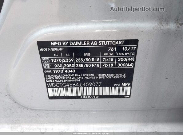 WDCTG4EB4JJ459077 2018 MERCEDES-BENZ GLA 250 Silver Vista del compartimento del motor
