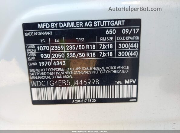 WDCTG4EB5JJ446998 2018 MERCEDES-BENZ GLA 250 White 