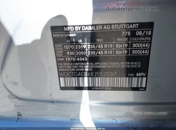 WDCTG4EB6KJ552037 2019 MERCEDES-BENZ GLA 250 Silver Engine compartment view