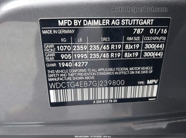 WDCTG4EB7GJ239800 2016 MERCEDES-BENZ GLA 250 Gray ძრავის განყოფილების ხედი