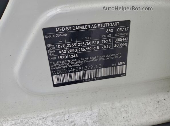 WDCTG4EB8JJ379202 2018 MERCEDES-BENZ GLA White 
