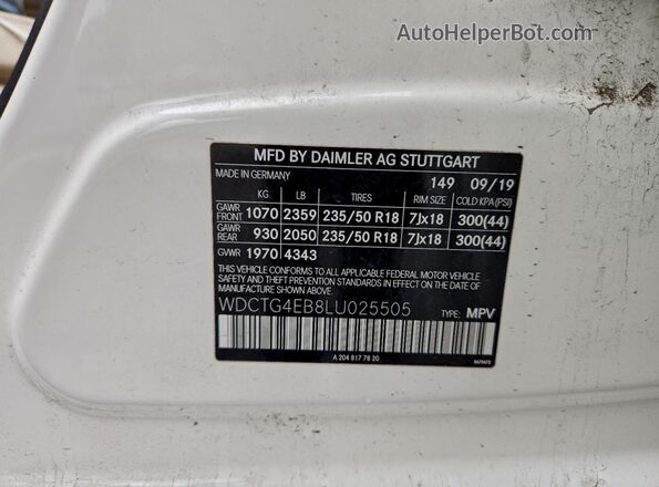 WDCTG4EB8LU025505 2020 MERCEDES-BENZ GLA White 